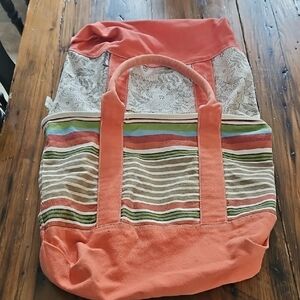 Aeropostale Coral and Multicolor Stripe Canvas Tote